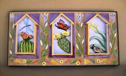 Mosaic Ceramic Trio With Cactus And Pretty Flying Things Wall Hanging 2 small