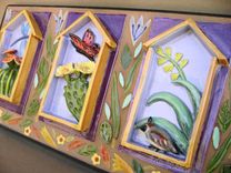 Mosaic Ceramic Trio With Cactus And Pretty Flying Things Wall Hanging 3 small