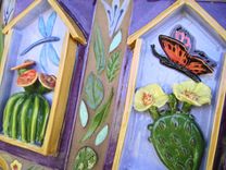 Mosaic Ceramic Trio With Cactus And Pretty Flying Things Wall Hanging 4 small