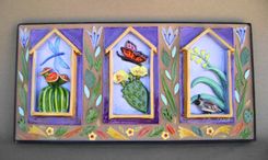 Mosaic Ceramic Trio With Cactus And Pretty Flying Things Wall Hanging 5 small