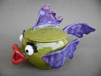 Fish Lips Serving Bowl For Salsa, Sugar, Honey Or Salt With A Fish Tale Ladel 1 small