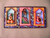 Bird X Three Tile Mosaic Wall Hanging 3 small