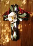 Cardinal On A Cross, Handmade Ceramic, 3 Dimensional 2 small