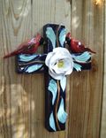 Cardinal On A Cross, Handmade Ceramic, 3 Dimensional 3 small