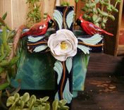 Cardinal On A Cross, Handmade Ceramic, 3 Dimensional 4 small
