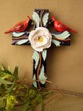 Cardinal On A Cross, Handmade Ceramic, 3 Dimensional 5 small