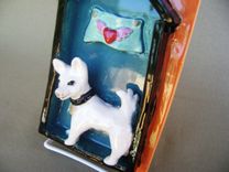 Dog House Ceramic Tile With A Heart Banner, Wall Hanging 1 small