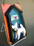 Dog House Ceramic Tile With A Heart Banner, Wall Hanging 3 small