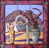Marching Angel With Trumpet Ceramic Relief 1 small