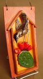 Cactus Wren With Prickly Pear Fruit 3-D Tile Wall Decor, Ready To Ship. 2 small