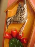 Cactus Wren With Prickly Pear Fruit 3-D Tile Wall Decor, Ready To Ship. 3 small