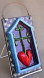 Clearance, 25 Percent Off. Heart Cross Tree Ceramic Plaque 2 small