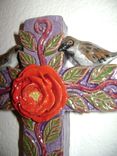 Sparrows On A Cross Ceramic Wall Hanging 1 small