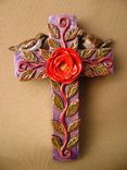 Sparrows On A Cross Ceramic Wall Hanging 2 small
