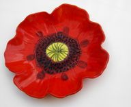 Red Poppy Serving Dish, Fruit Bowl, Handmade Pottery 3 small