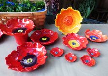 Red Poppy Serving Dish, Fruit Bowl, Handmade Pottery 5 small