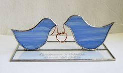 Love Birds Tying The Knot- Stained Glass Cake Top/ Candle Holder- Lead Free 2 small