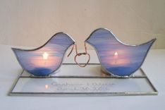 Love Birds Tying The Knot- Stained Glass Cake Top/ Candle Holder- Lead Free 1 small