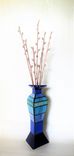 Pussy Willows In Modern Blue Vase - Stained Glass, And Flame Worked 3d Glass Sculpture 4 small