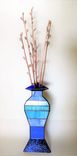 Pussy Willows In Modern Blue Vase - Stained Glass, And Flame Worked 3d Glass Sculpture 5 small
