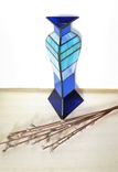 Pussy Willows In Modern Blue Vase - Stained Glass, And Flame Worked 3d Glass Sculpture 2 small