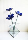 Anemone In Cobalt Blue Stained Glass Industrial Flower Sculpture 1 small