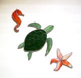 Sea Turtle, Sea Horse, Star Fish - Stained Glass Set Of Three Sun Catchers 1 small