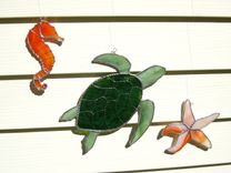 Sea Turtle, Sea Horse, Star Fish - Stained Glass Set Of Three Sun Catchers 2 small