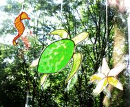 Sea Turtle, Sea Horse, Star Fish - Stained Glass Set Of Three Sun Catchers 3 small