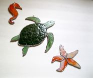Sea Turtle, Sea Horse, Star Fish - Stained Glass Set Of Three Sun Catchers 4 small