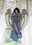 Guardian Angel In Iridescent Sky Blue Stained Glass- Sun Catcher 1 small