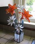 Tiger Lilies And Daisies In Stained Glass- Centerpiece/ Sculpture 2 small