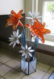 Tiger Lilies And Daisies In Stained Glass- Centerpiece/ Sculpture 3 small