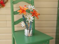 Tiger Lilies And Daisies In Stained Glass- Centerpiece/ Sculpture 1 small