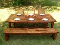 White Pine Farmhouse Style Dining Table And Bench 1 small