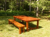 White Pine Farmhouse Style Dining Table And Bench 6 small