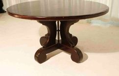 Lourdes Trestle Round Dining Table Built In Reclaimed Wood 1 small