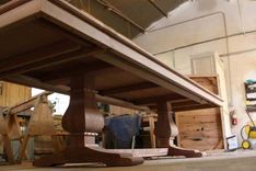 Custom Mahogany Wood Trestle Dining Table With 2 Leaves 4 small