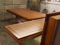 Custom Mahogany Wood Trestle Dining Table With 2 Leaves 5 small
