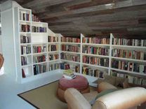 Custom Built-In Bookcases And Old Barn Wood Ceiling 1 small