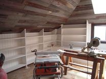 Custom Built-In Bookcases And Old Barn Wood Ceiling 6 small