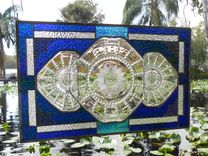 Stained Glass Window Panel, Depression Glass Transom Window, Recycled Federal Glass Columbia Plate 1 small