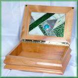 Sculpted Alder & Stained Glass Keepsake/Jewelry Box 2 small
