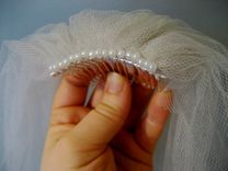 Bless - Elbow Fingertip Length Two Layer Traditional Veil With Pearls 4 small