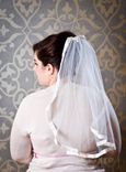 Meredith - Vintage Style Upcycled 1960s Mod Handmade Satin Ribbon Trimmed Veil With Bow 4 small