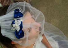 Laura - Handmade Birdcage Veil Upcycled From Vintage Tulle, Handmade Satin Flowers And Pearl Beads 1 small