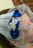 Laura - Handmade Birdcage Veil Upcycled From Vintage Tulle, Handmade Satin Flowers And Pearl Beads 2 small