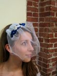 Laura - Handmade Birdcage Veil Upcycled From Vintage Tulle, Handmade Satin Flowers And Pearl Beads 3 small