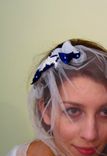 Laura - Handmade Birdcage Veil Upcycled From Vintage Tulle, Handmade Satin Flowers And Pearl Beads 4 small