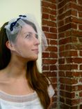 Laura - Handmade Birdcage Veil Upcycled From Vintage Tulle, Handmade Satin Flowers And Pearl Beads 5 small